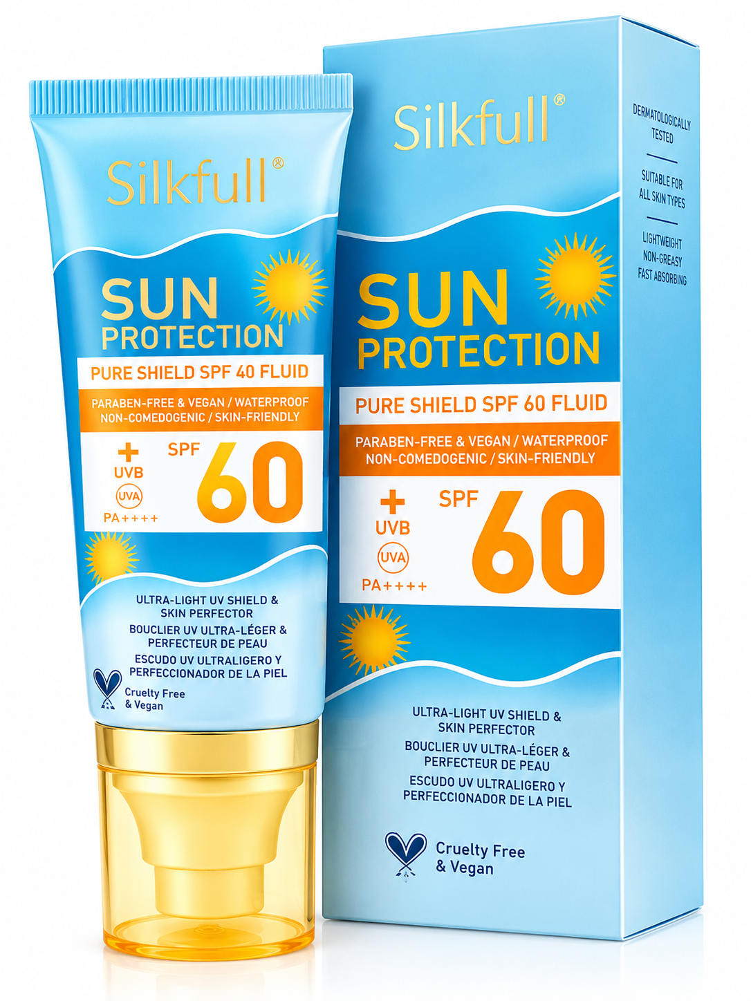 Silkfull® Sun Protection Pure Shield SPF 60 Fluid – High UVA/UVB Protection & Anti-Aging Daily Sunscreen for All Skin Types