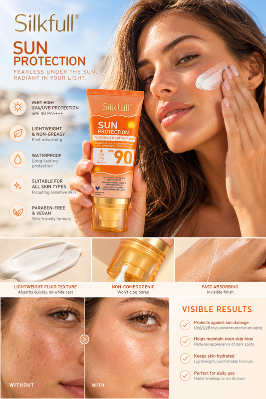 Silkfull® Sun Protection Pure Shield SPF 90 Fluid – Very High UVA/UVB Protection for All Skin Types, Including Sensitive & Acne-Prone Skin