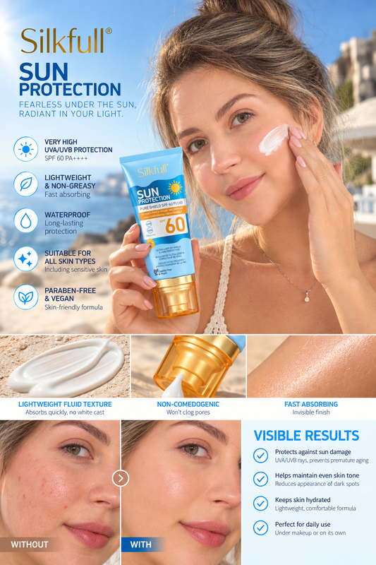 Silkfull® Sun Protection Pure Shield SPF 60 Fluid – High UVA/UVB Protection & Anti-Aging Daily Sunscreen for All Skin Types